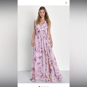 Lulus Garden Meandering Lavender Floral Print Max Dress